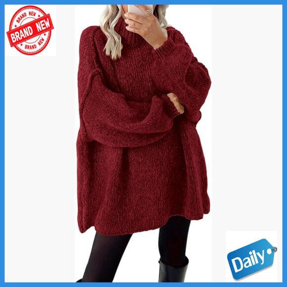 Oversized Cable Knit Pullover Sweater Long Sleeve Mock Neck Winter Top